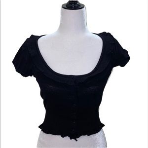 Bebe knit cropped shortsleeved button shirt blouse black dressy stylish shirt
